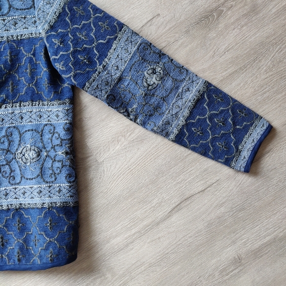 Vintage Traditions Blue Patterned Zip-up Jacket Medium - Picture 8 of 10